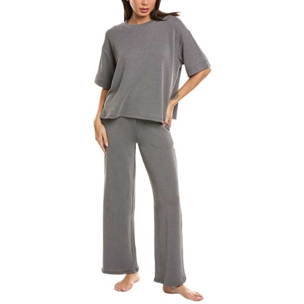 Marion Womens  2Pc Raised Rib T-Shirt & Pant Set, Grey